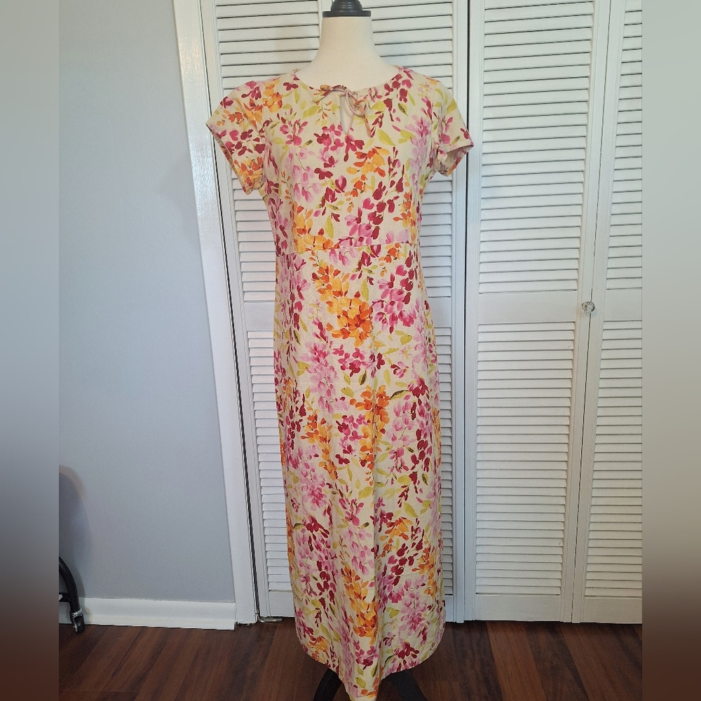 Vintage Liz Claiborne Linen Floral Maxi Dress Sz 6P *X - Picture 5 of 7